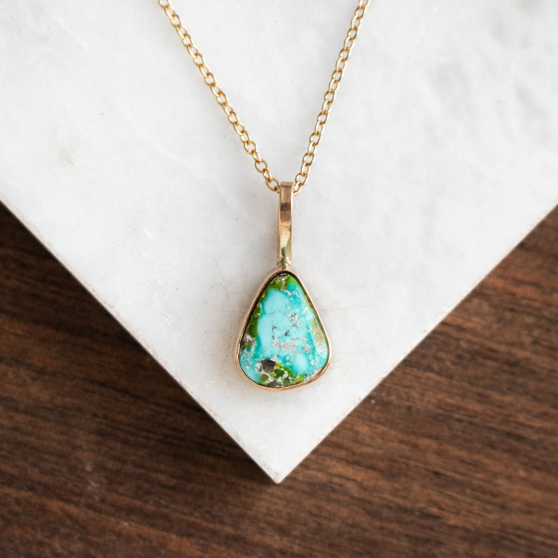 Sonoran Gold Turquoise Teardrop 14k  Necklace