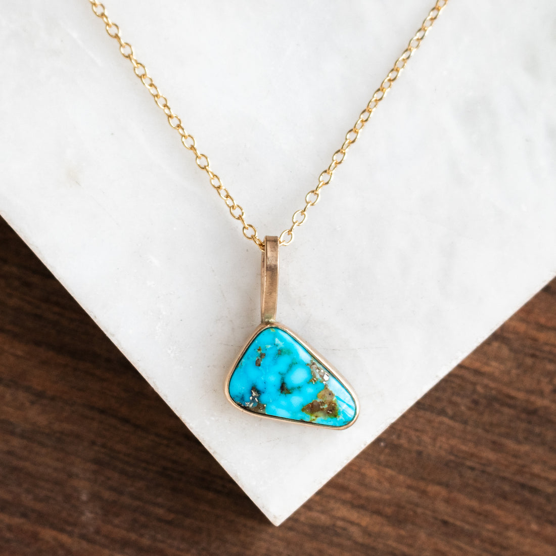 Kingman Turquoise Triangle 14k Necklace