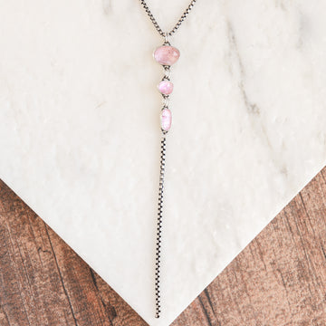Pink Tourmaline 3 Stone "Y" Necklace