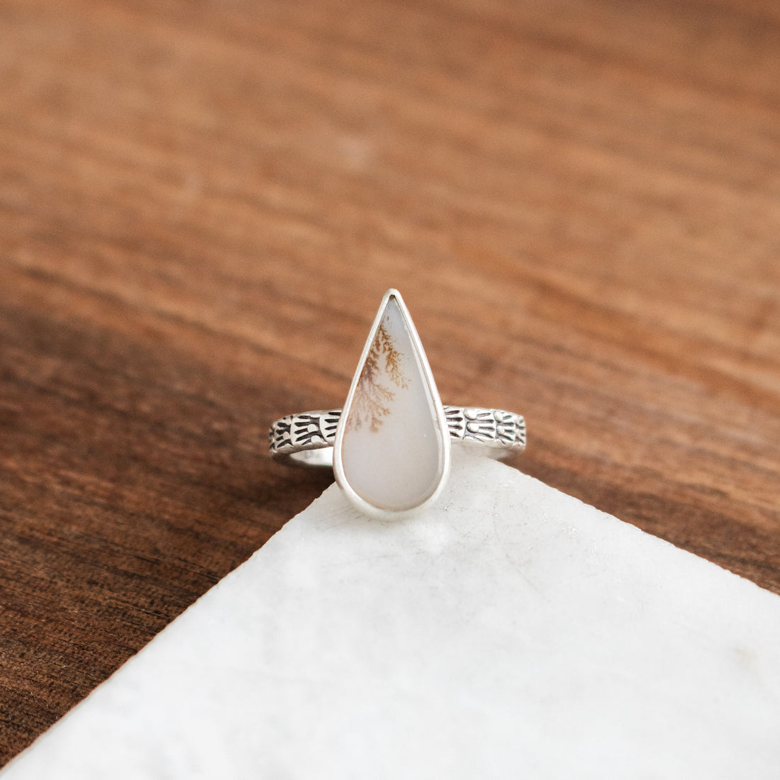 Size 6.25 | Dendritic Agate Teardrop Ring