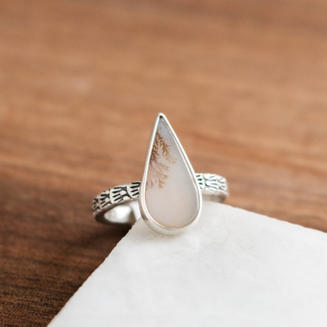Size 6.25 | Dendritic Agate Teardrop Ring