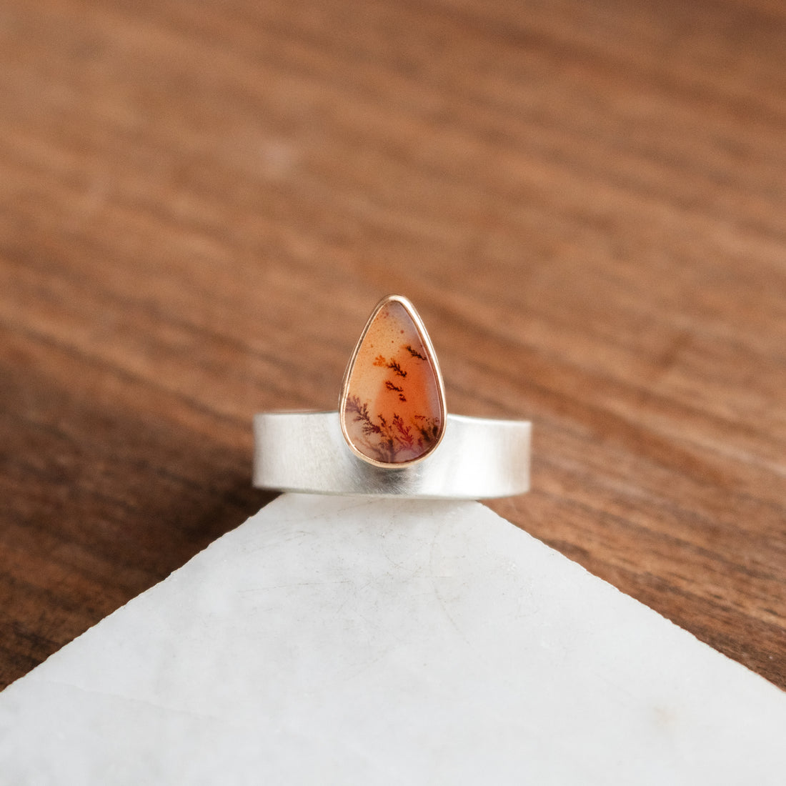 Size 8 | Orange Dendritic Agate Teardrop Ring