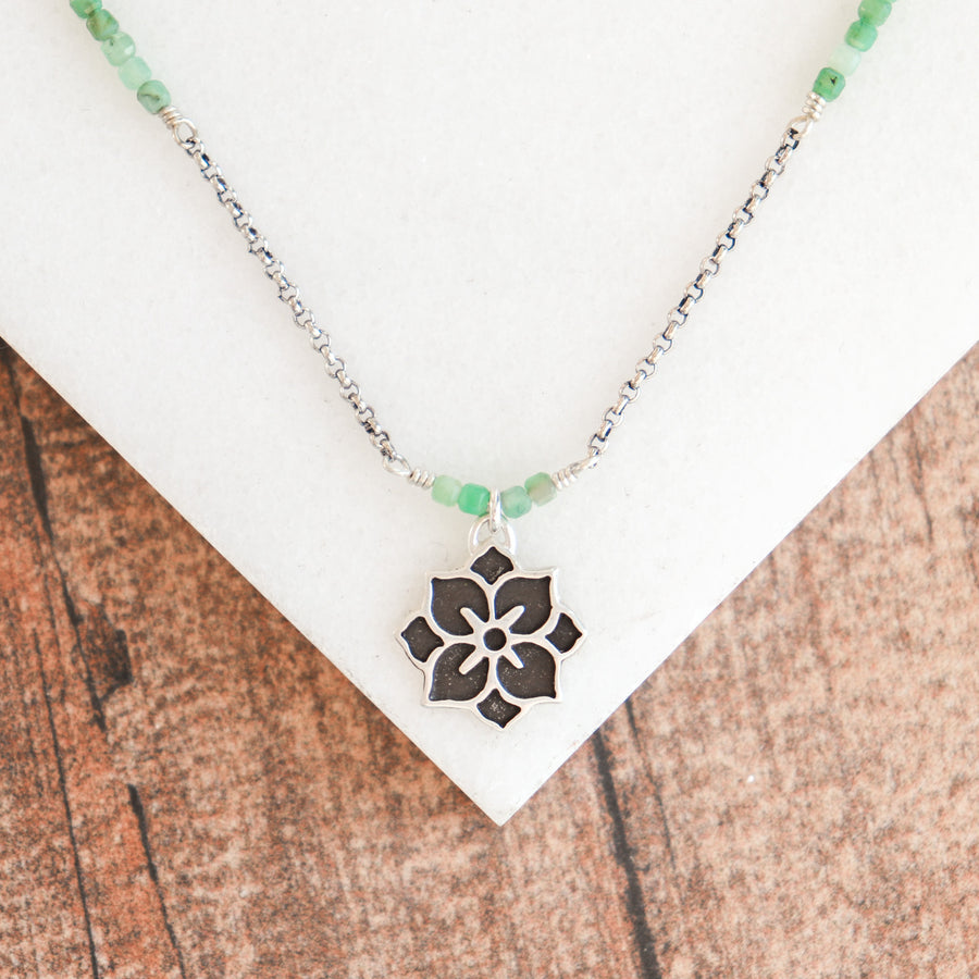 Green Bead Meraki Charm Necklace