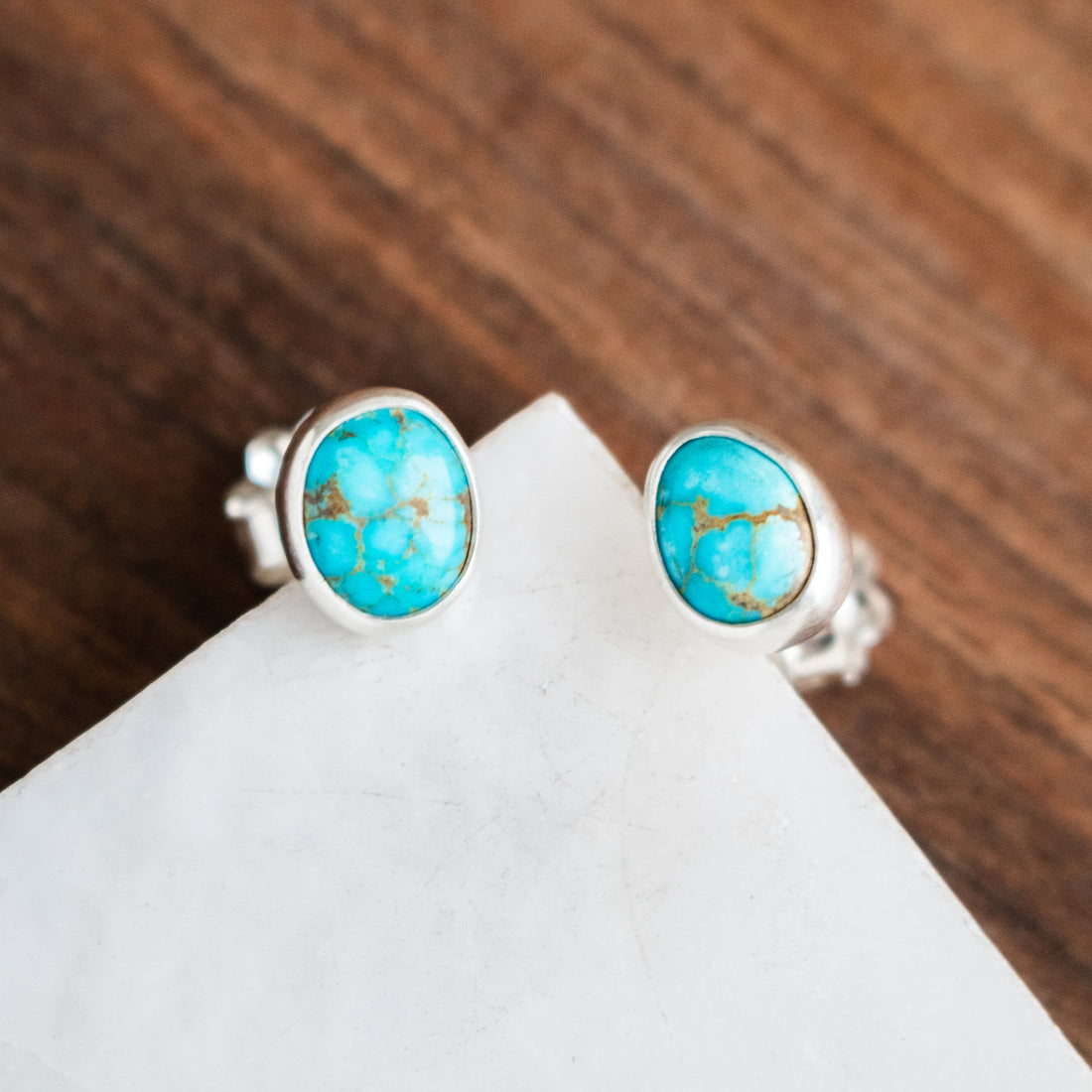 Blue Sonoran Turquoise Oval Stud Earrings
