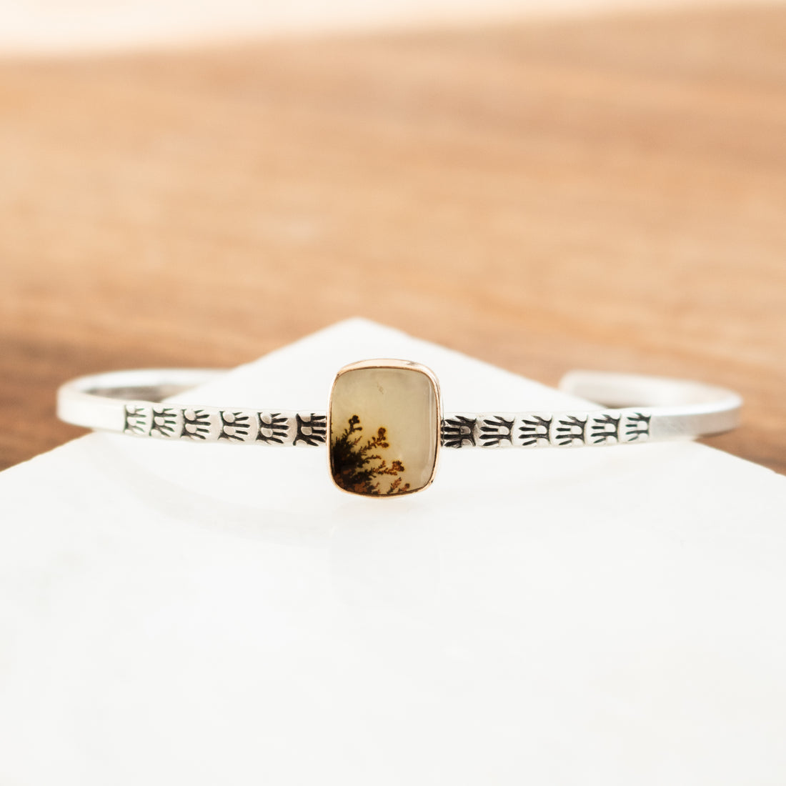 Dendritic Agate Rectangle Gold Stamped Cuff