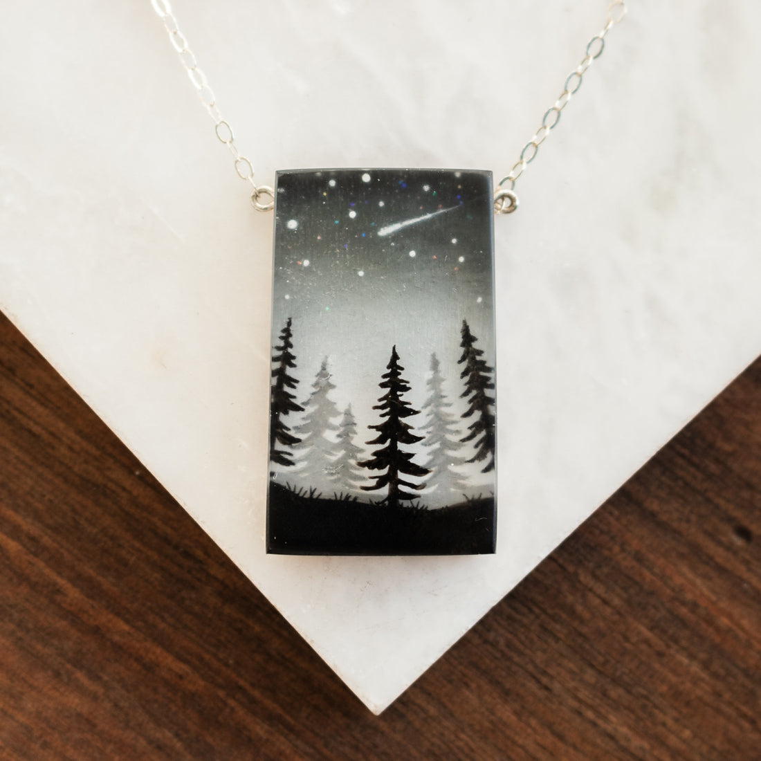 Glitter Pines Painted Necklace