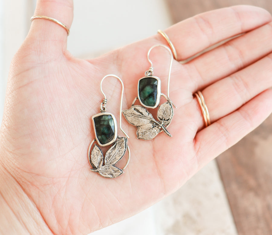 Emerald Rose Leaf Earrings