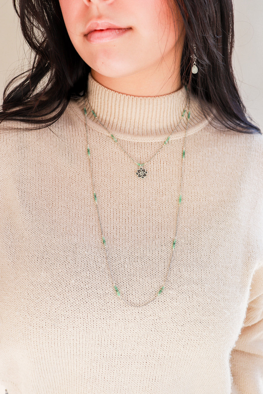 Green Bead Meraki Charm Necklace