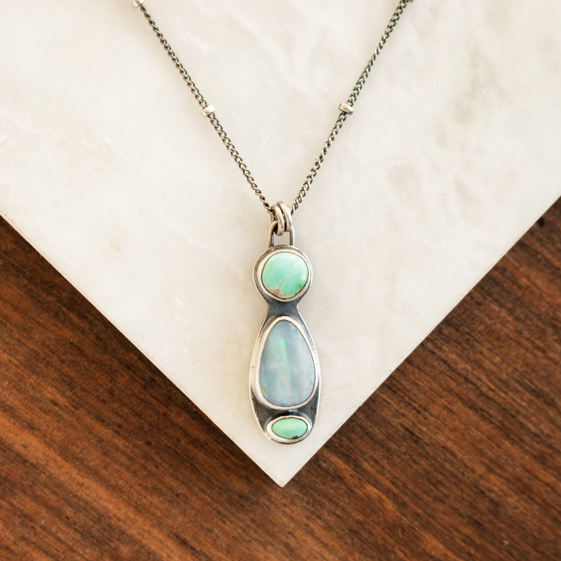 Turquoise & Opal Bead Chain Necklace