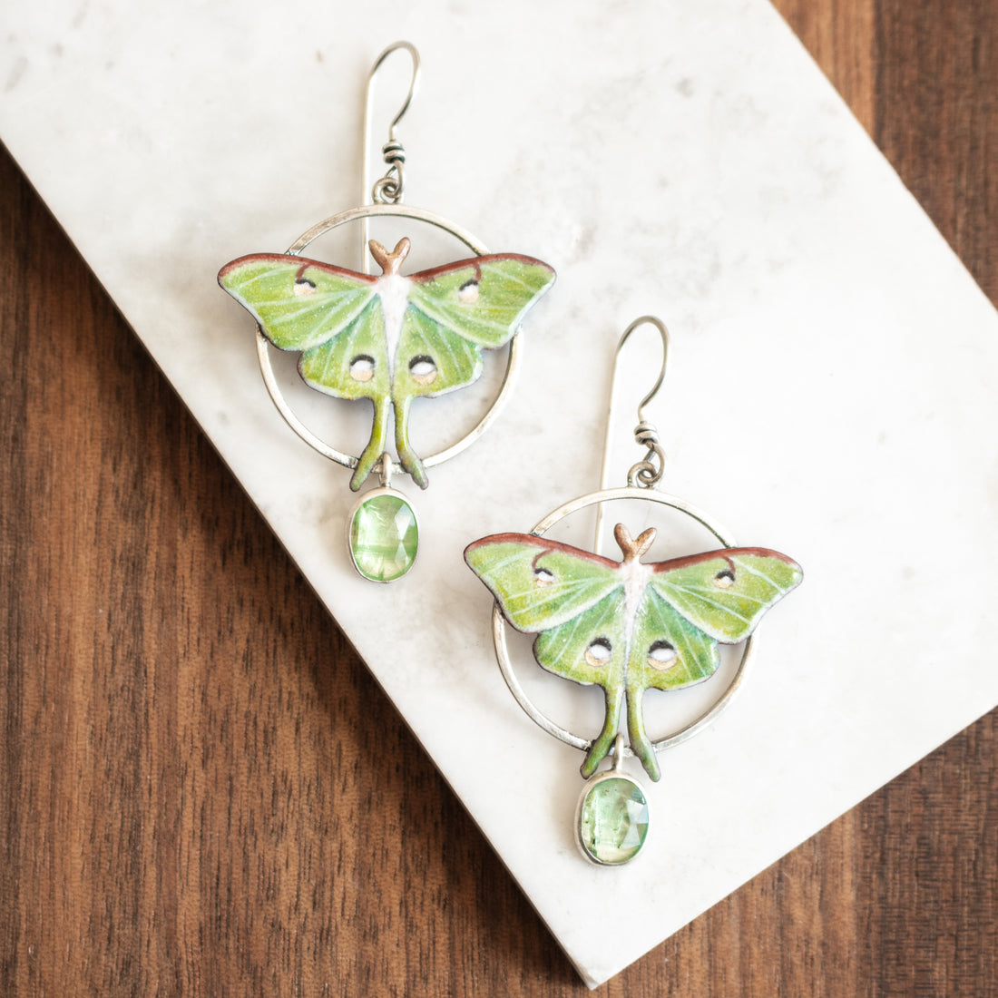 Kyanite Luna Moth Circle Earrings