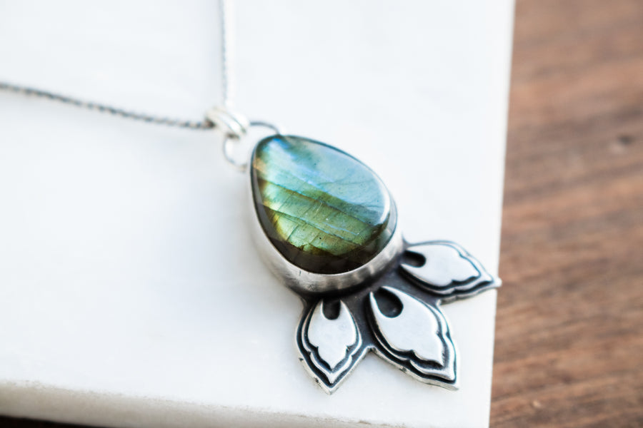 Labradorite Teardrop Purusha Necklace