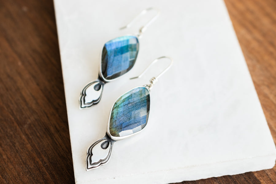 Faceted Labradorite Purusha Dangle Earrings