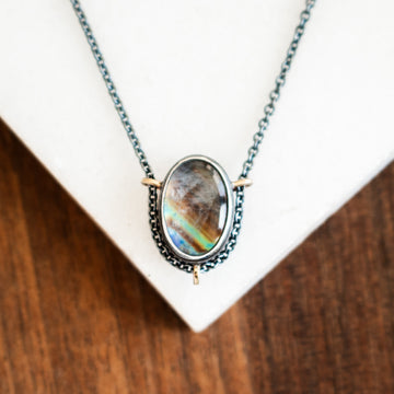 Small Rainbow Moonstone Under Quartz Necklace