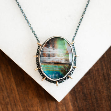 Rainbow Moonstone Under Quartz Necklace