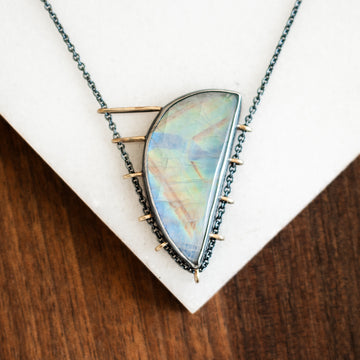 Semi Circle Rainbow Moonstone Necklace