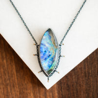 Marquise Rainbow Moonstone Under Quartz Necklace