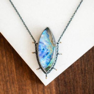 Marquise Rainbow Moonstone Under Quartz Necklace