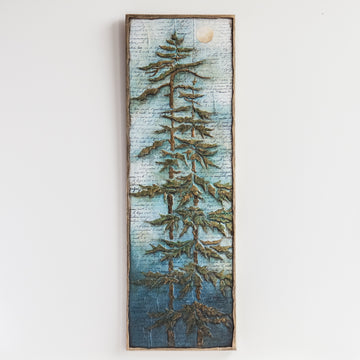 8x24 | Pine Trees and Moon | Blue