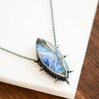 Marquise Rainbow Moonstone Under Quartz Necklace