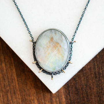Rainbow Moonstone Oval Necklace
