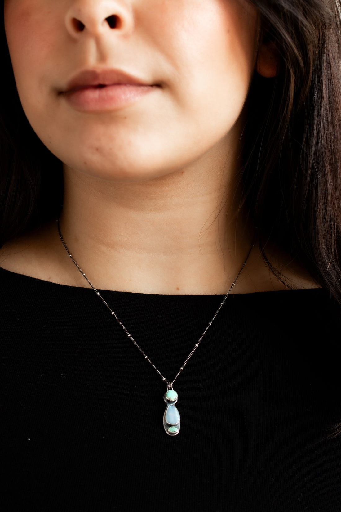 Turquoise & Opal Bead Chain Necklace