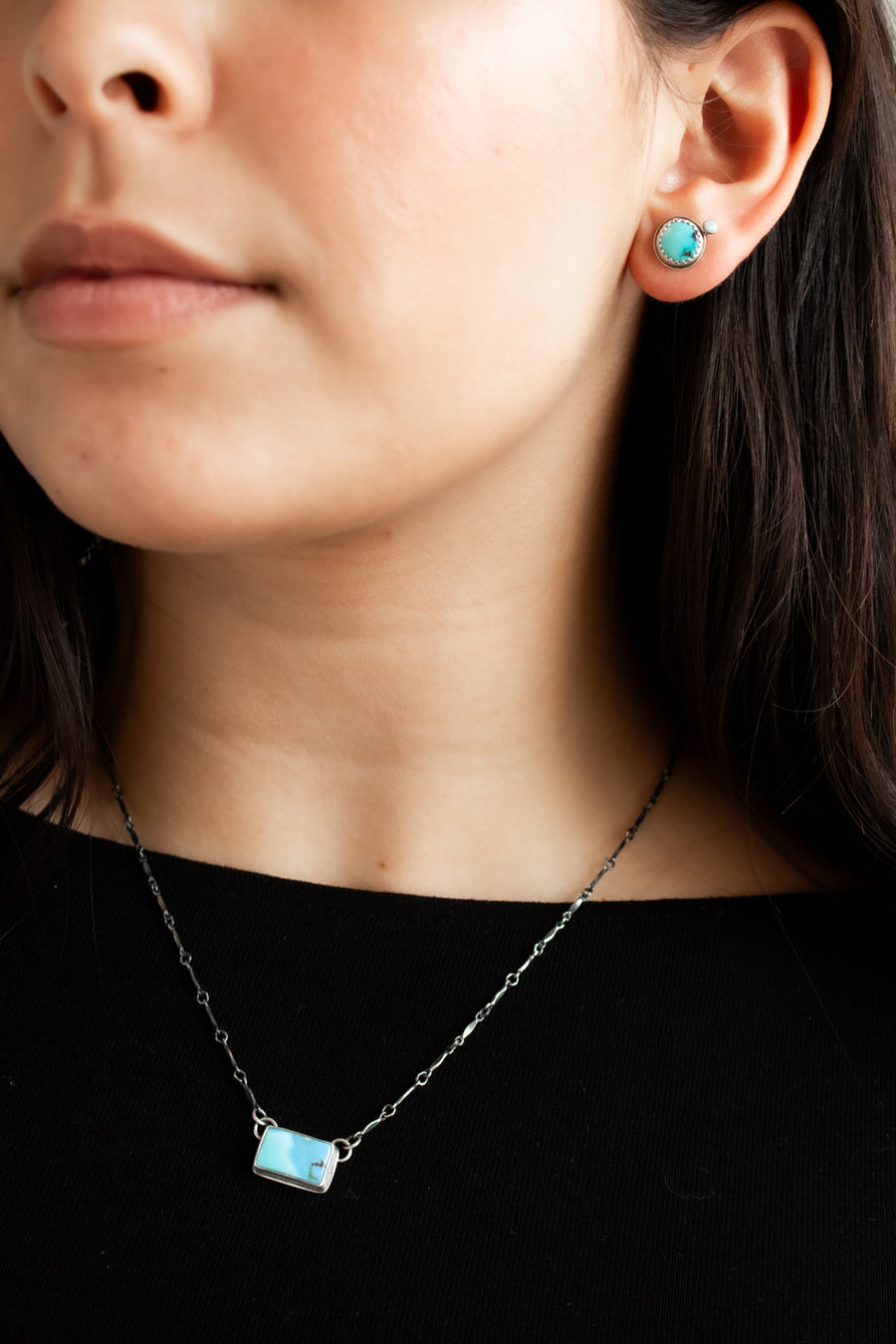 Rectangle Turquoise Pinned Chain Necklace