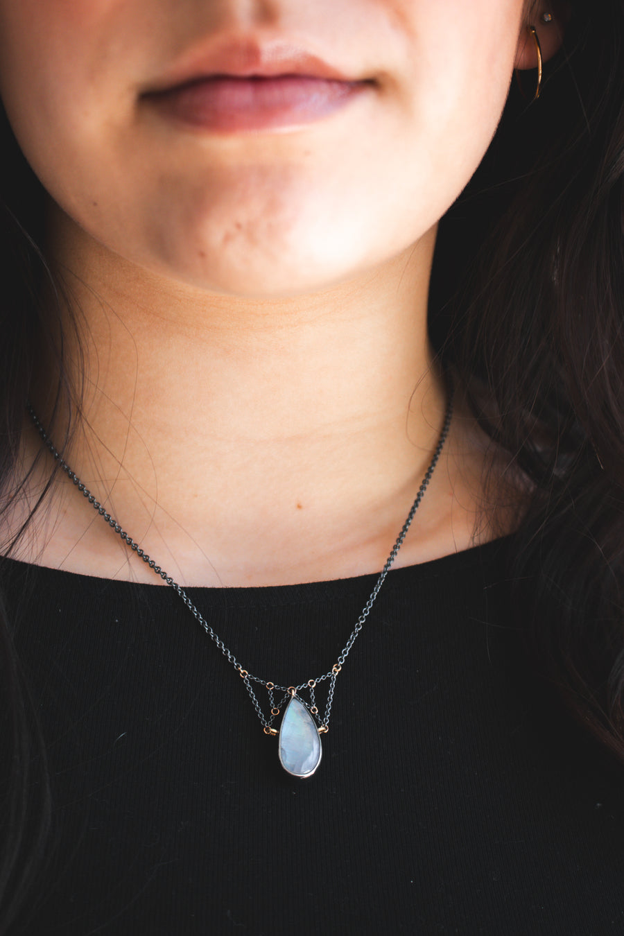 Rainbow Moonstone Suspension Necklace