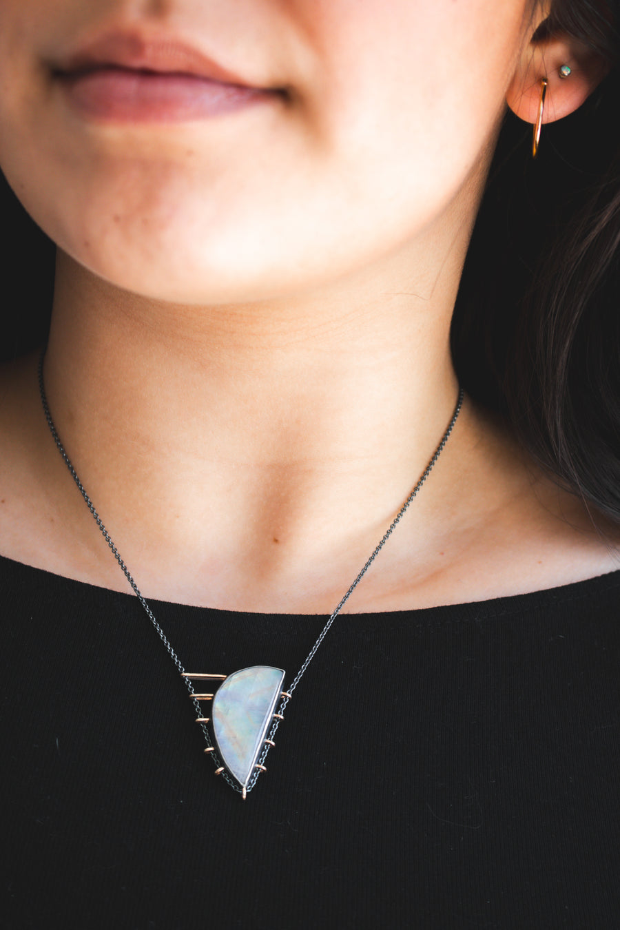 Semi Circle Rainbow Moonstone Necklace