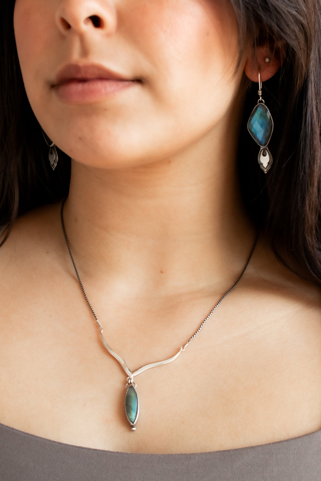 Faceted Labradorite Purusha Dangle Earrings