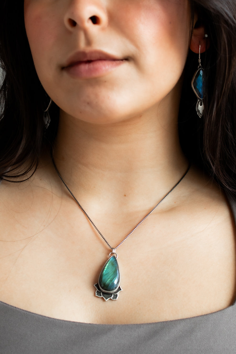 Large Labradorite Teardrop Meraki Necklace