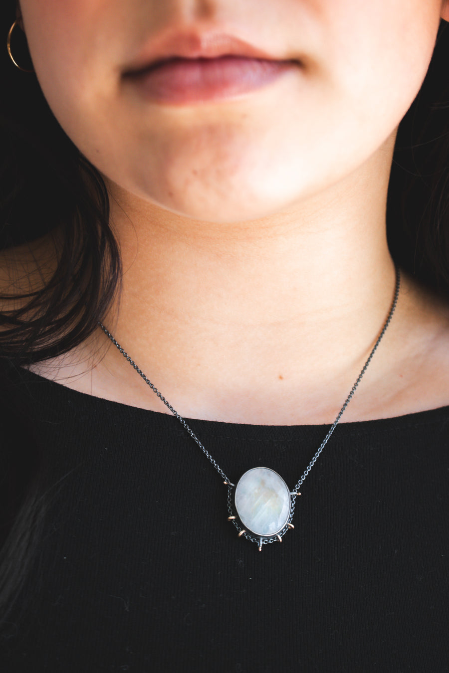 Rainbow Moonstone Oval Necklace