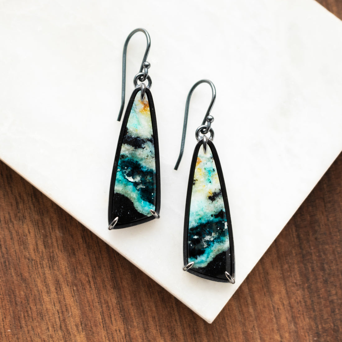 Opal Wood Long Dark Vein Earrings