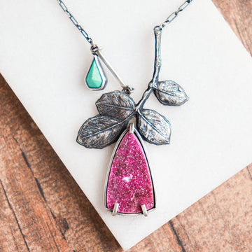 Pink Cobalto Calcite & Turquoise Leaf Necklace
