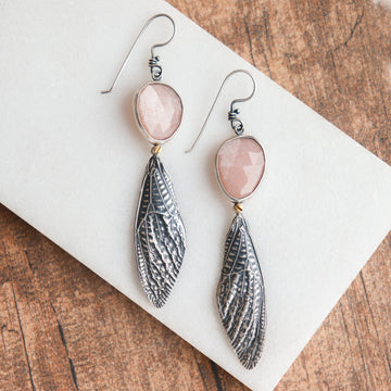 Pink Moonstone Wing Earrings