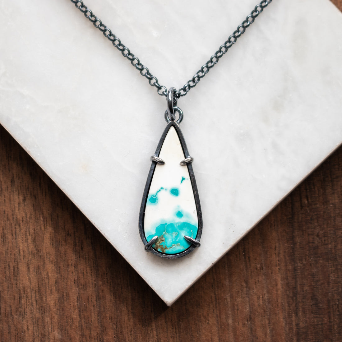 Turquoise White Teardrop Necklace