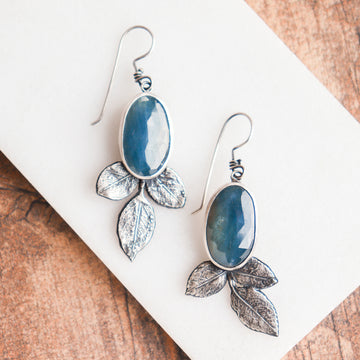 Sapphire Rose Leaf Earrings