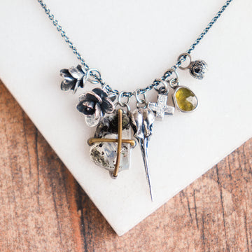 Moonstone & Green Garnet Charm Necklace
