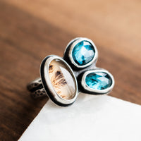 Size 9 | Kyanite/Dendritic Agate 3 Stone Ring