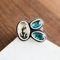 Size 8.75 | Kyanite/Dendritic Agate 3 Stone Ring