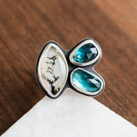 Size 8.25 | Kyanite/Dendritic Agate 3 Stone Ring no.2