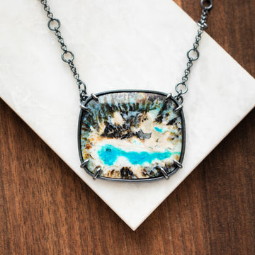Opal Wood Large Rectangle Necklace