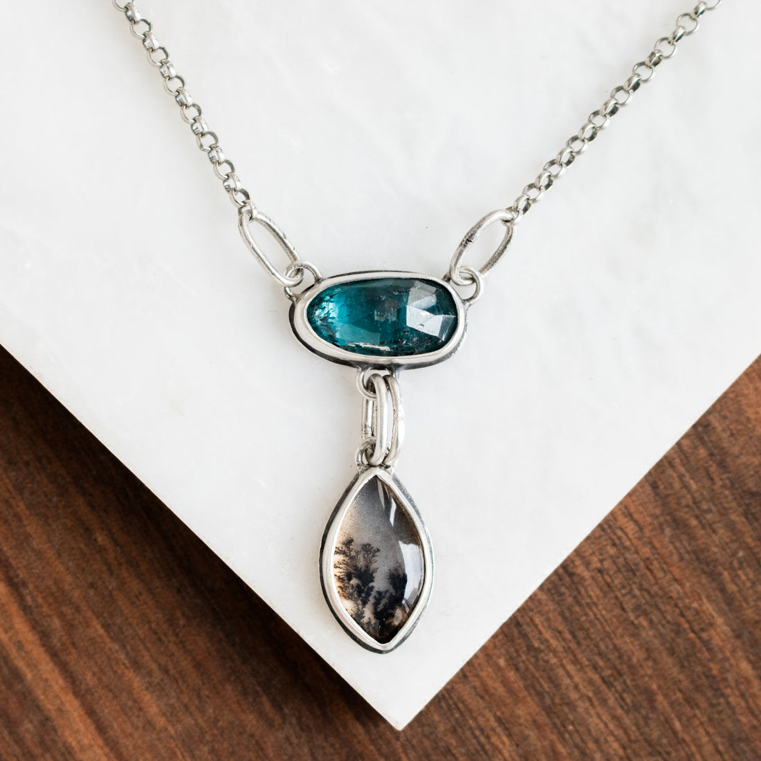 Kyanite & Dendritic Agate Marquis Necklace