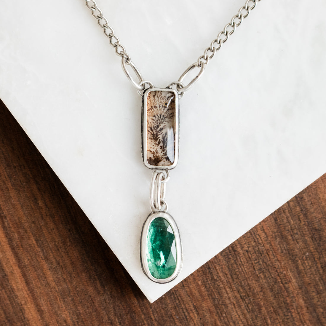 Kyanite & Dendritic Agate Rectangle Necklace