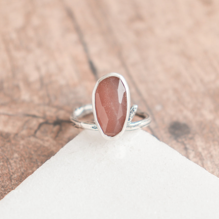 Size 8.75 | Peach Moonstone Branch Ring