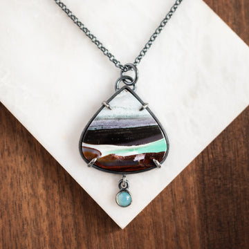 Opalized Wood & Aqua Chalcedony Accent Necklace