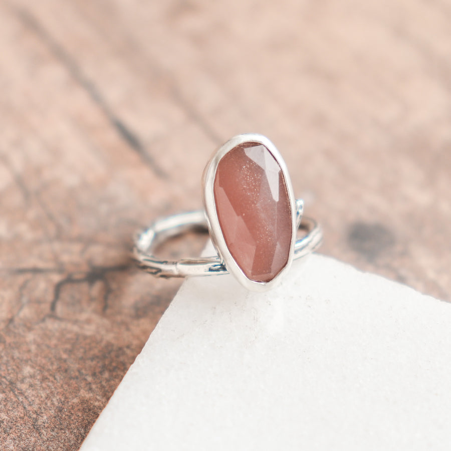 Size 8.75 | Peach Moonstone Branch Ring