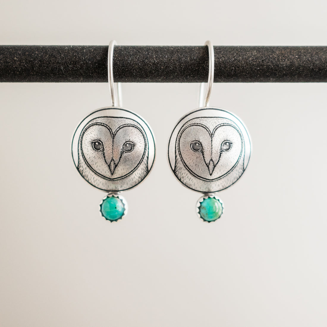 Barn Owl Earrings with Turquoise