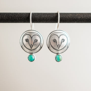 Barn Owl Earrings with Turquoise