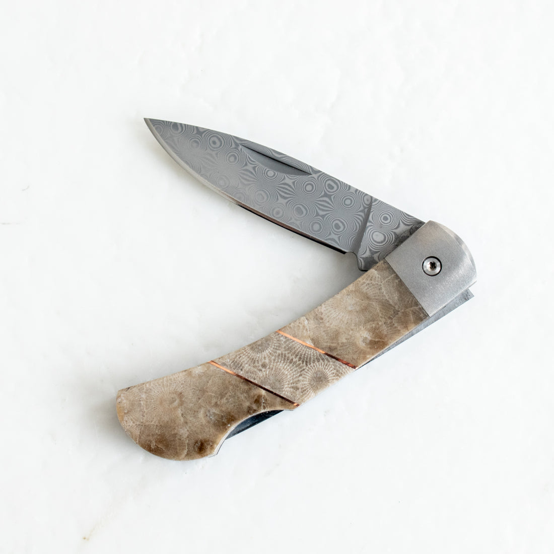 3" Petoskey Damascus Knife | Copper | Double