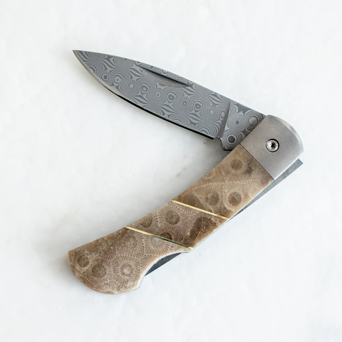 3" Petoskey Damascus Knife | Brass | Single